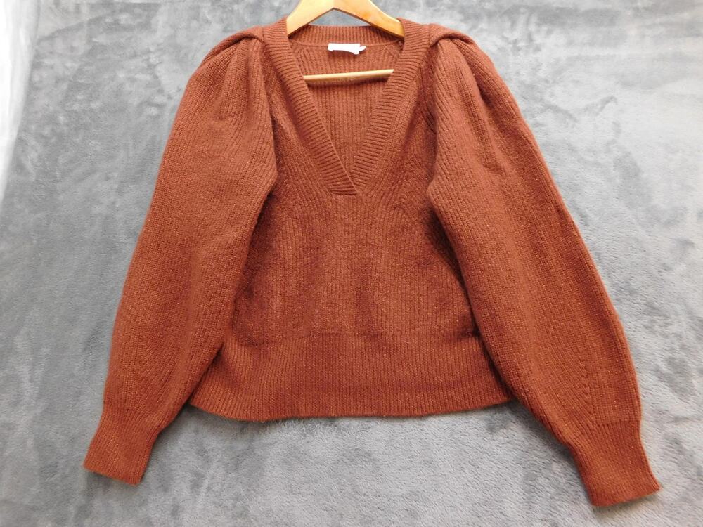 THE RESET R LABEL Sweater Womens M Brown V-Neck Balloon Sleeve Glitter Pullover